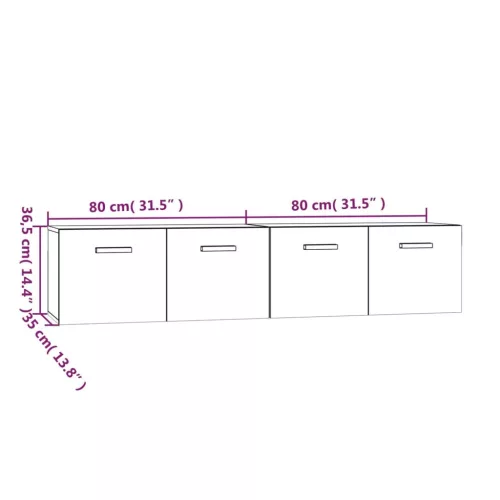  2 db sonoma tölgy színű szerelt fa faliszekrény 80x35x36,5 cm