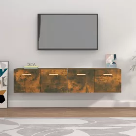    2 db füstös tölgy színű szerelt fa faliszekrény 80x35x36,5 cm