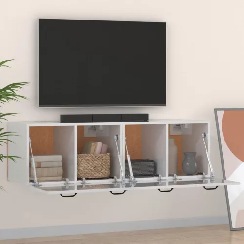  2 db magasfényű fehér szerelt fa faliszekrény 80x36,5x35 cm