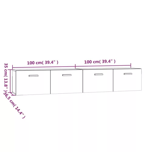  2 db füstös tölgy színű szerelt fa faliszekrény 100x36,5x35 cm