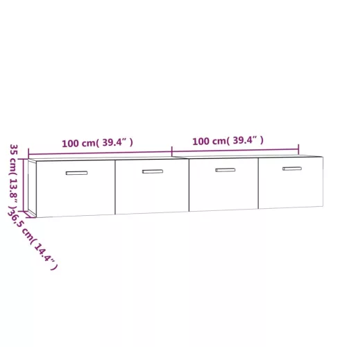  2 db szürke sonoma színű szerelt fa faliszekrény 100x36,5x35 cm