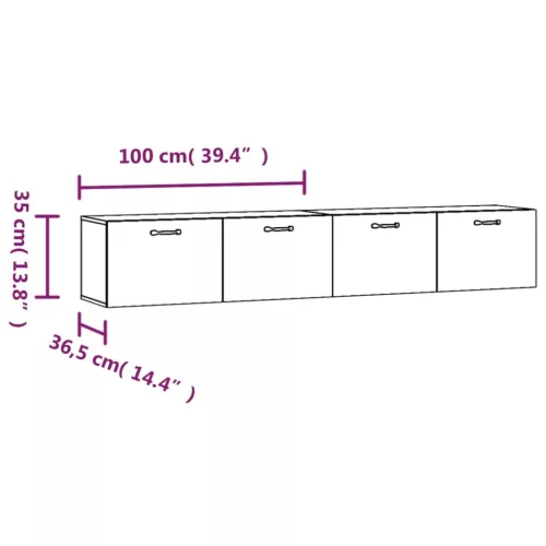  2 db betonszürke szerelt fa faliszekrény 100 x 36,5 x 35 cm