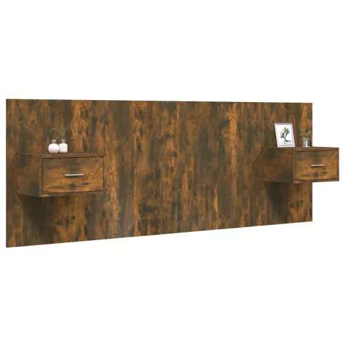  füstös tölgy színű szerelt fa ágyfejtámla szekrényekkel