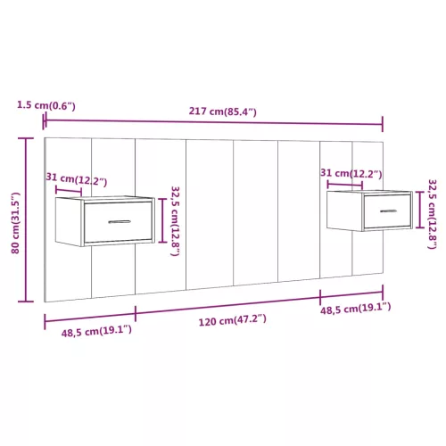  füstös tölgy színű szerelt fa ágyfejtámla szekrényekkel