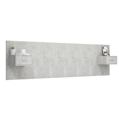  betonszürke szerelt fa ágyfejtámla szekrényekkel