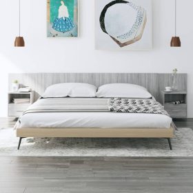    szürke sonoma színű szerelt fa ágyfejtámla szekrényekkel