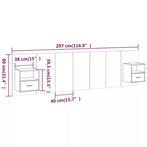  szürke sonoma színű szerelt fa ágyfejtámla szekrényekkel