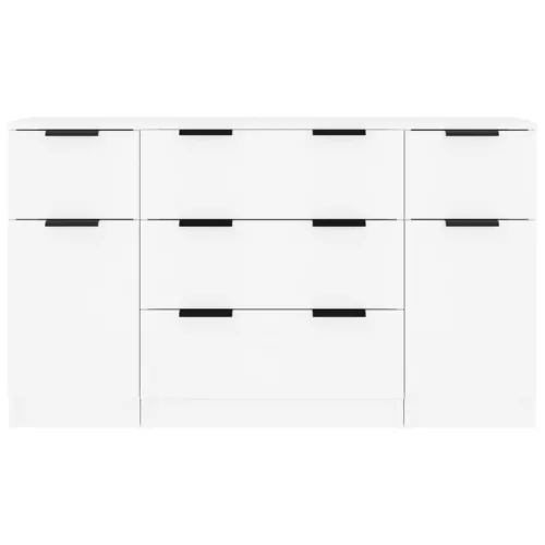  3 részes fehér szerelt fa tálalószekrény-garnitúra