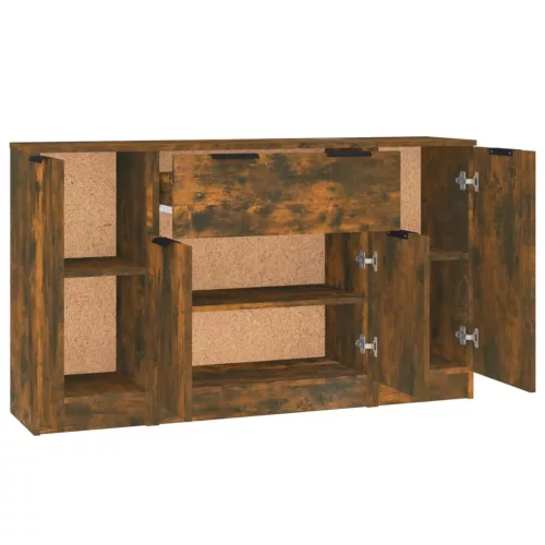  3 db füstös tölgy szerelt fa tálalószekrény