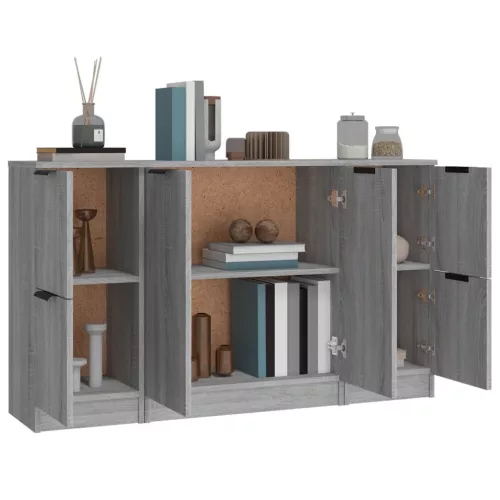  3 db szürke sonoma színű szerelt fa tálalószekrény