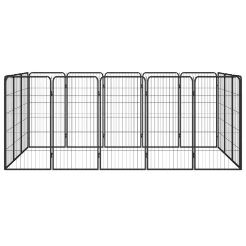  16-paneles fekete porszórt acél kutyakennel 50 x 100 cm