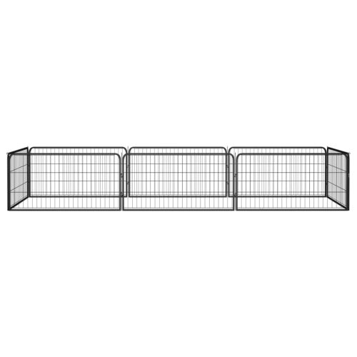  8-paneles fekete porszórt acél kutyakennel 100 x 50 cm