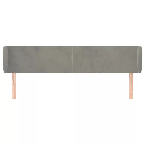  világosszürke bársony fejtámla szárnyakkal 183x23x78/88 cm