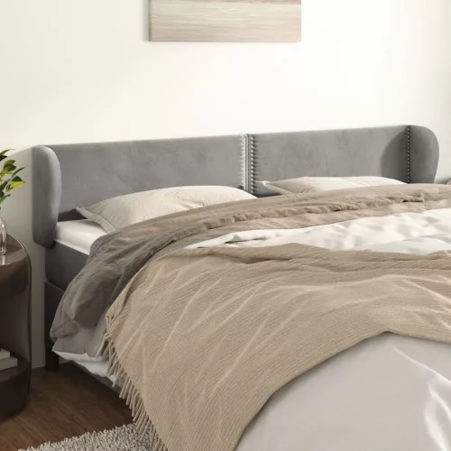  világosszürke bársony fejtámla szárnyakkal 203x23x78/88 cm