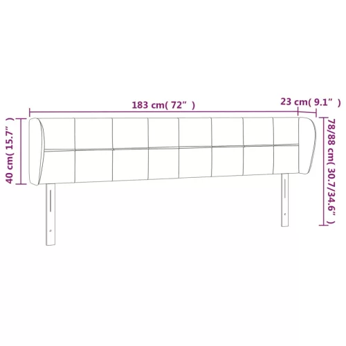  világosszürke bársony fejtámla szárnyakkal 183x23x78/88 cm