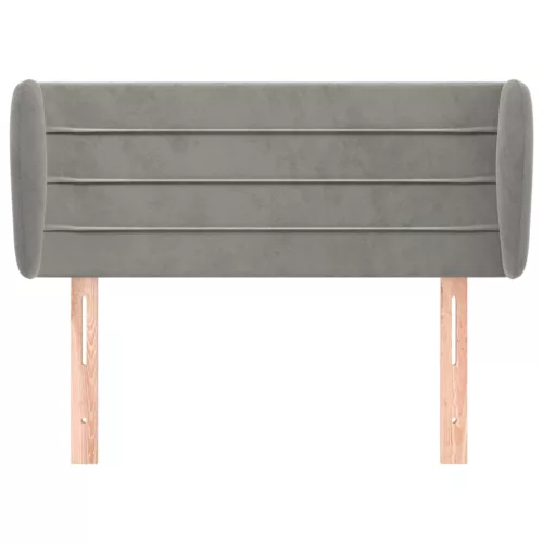  világosszürke bársony fejtámla szárnyakkal 203x23x78/88 cm