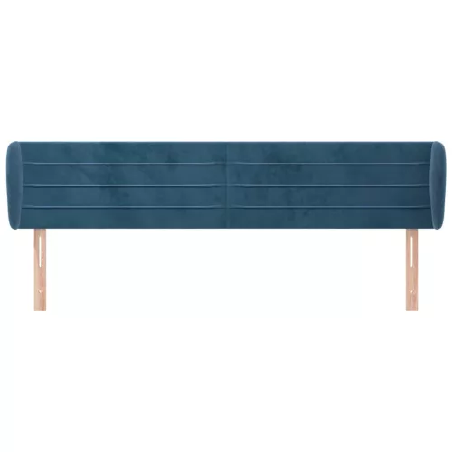  sötétkék bársony fejtámla szárnyakkal 203x23x78/88 cm