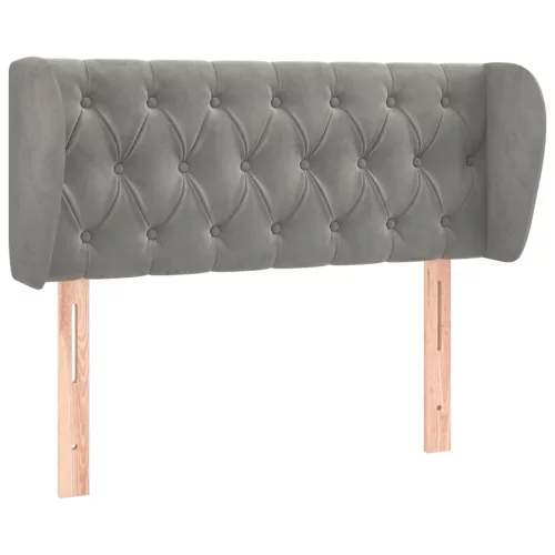  világosszürke bársony fejtámla szárnyakkal 93x23x78/88 cm