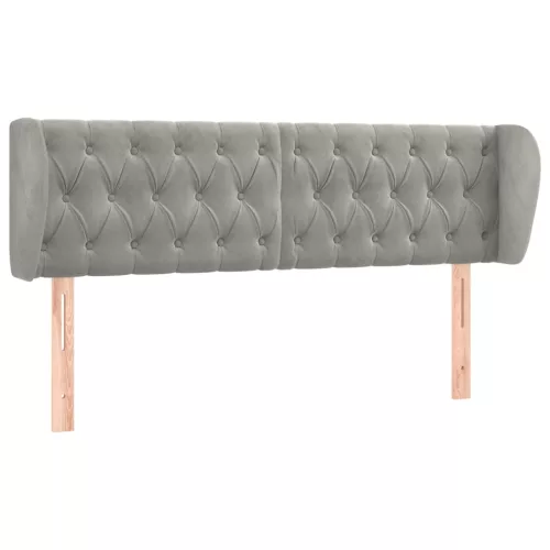  világosszürke bársony fejtámla szárnyakkal 163x23x78/88 cm