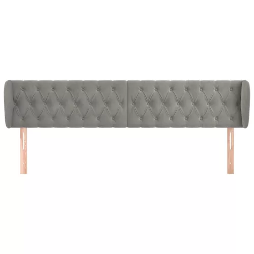  világosszürke bársony fejtámla szárnyakkal 183x23x78/88 cm