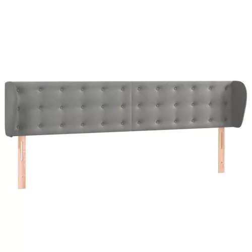  világosszürke bársony fejtámla szárnyakkal 183x23x78/88 cm