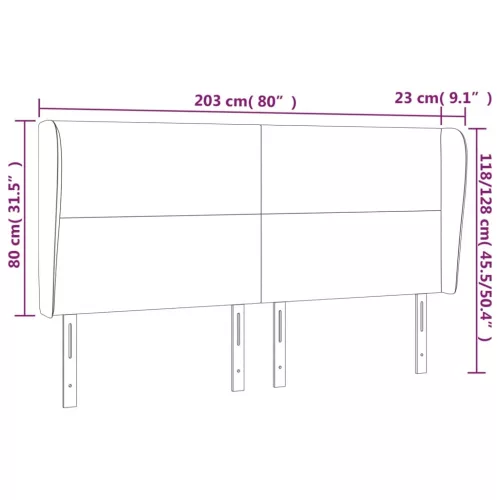  világosszürke szövet fejtámla szárnyakkal 203x23x118/128 cm