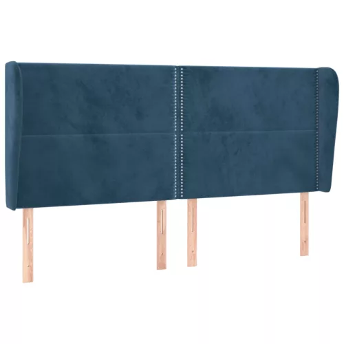  sötétkék bársony fejtámla szárnyakkal 203x23x118/128 cm