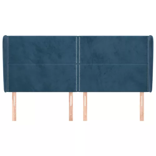 sötétkék bársony fejtámla szárnyakkal 203x23x118/128 cm