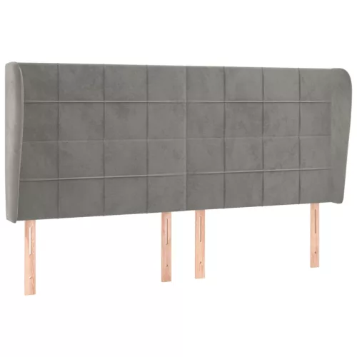  világosszürke bársony fejtámla szárnyakkal 163x23x118/128 cm