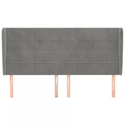  világosszürke bársony fejtámla szárnyakkal 163x23x118/128 cm