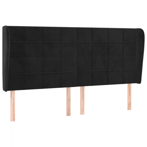  fekete bársony fejtámla szárnyakkal 203x23x118/128 cm