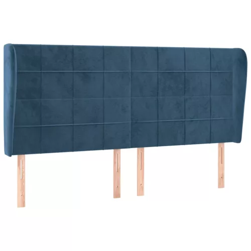  sötétkék bársony fejtámla szárnyakkal 203x23x118/128 cm