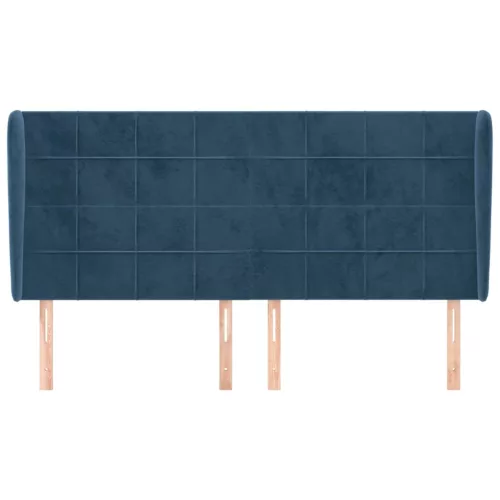  sötétkék bársony fejtámla szárnyakkal 203x23x118/128 cm
