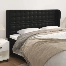  fekete műbőr fejtámla szárnyakkal 203x23x118/128 cm