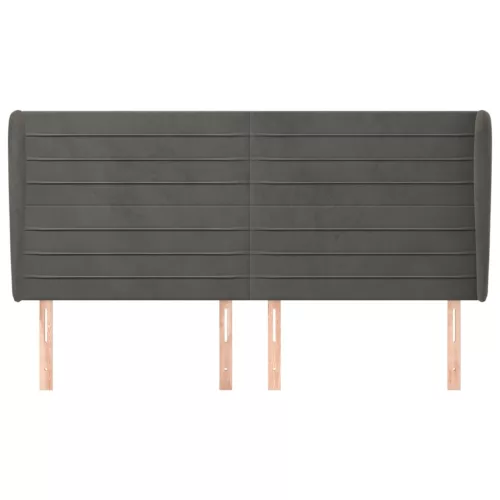  sötétszürke bársony fejtámla szárnyakkal 183x23x118/128 cm