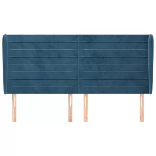  sötétkék bársony fejtámla szárnyakkal 183x23x118/128 cm