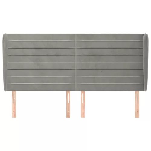  világosszürke bársony fejtámla szárnyakkal 203x23x118/128 cm