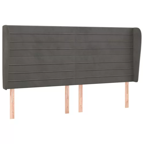 sötétszürke bársony fejtámla szárnyakkal 203x23x118/128 cm