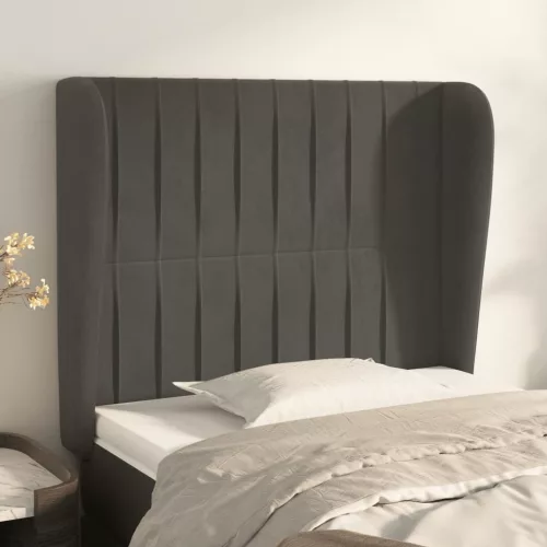  sötétszürke bársony fejtámla szárnyakkal 93 x 23 x 118/128 cm