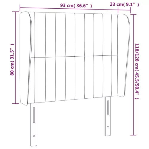  sötétszürke bársony fejtámla szárnyakkal 93 x 23 x 118/128 cm
