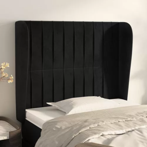  fekete bársony fejtámla szárnyakkal 103 x 23 x 118/128 cm