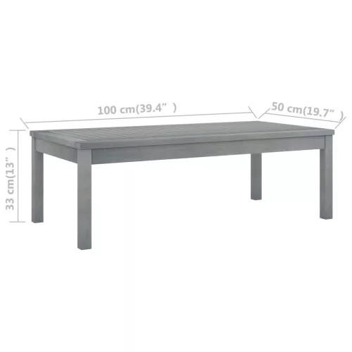  szürke tömör akácfa dohányzóasztal 100 x 50 x 33 cm