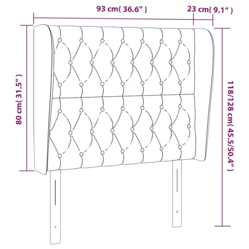  sötétszürke bársony fejtámla szárnyakkal 93 x 23 x 118/128 cm