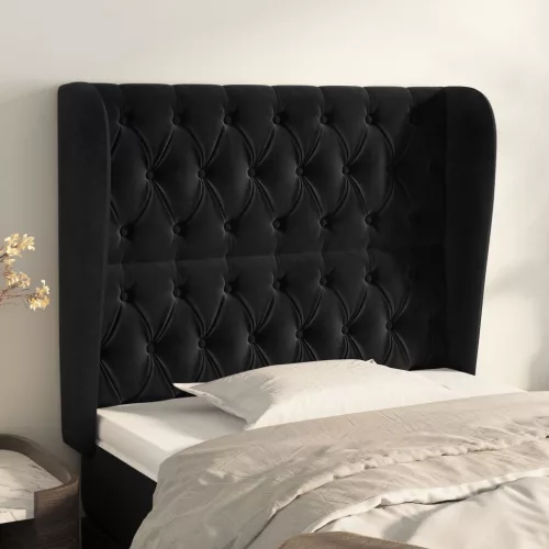  fekete bársony fejtámla szárnyakkal 103 x 23 x 118/128 cm