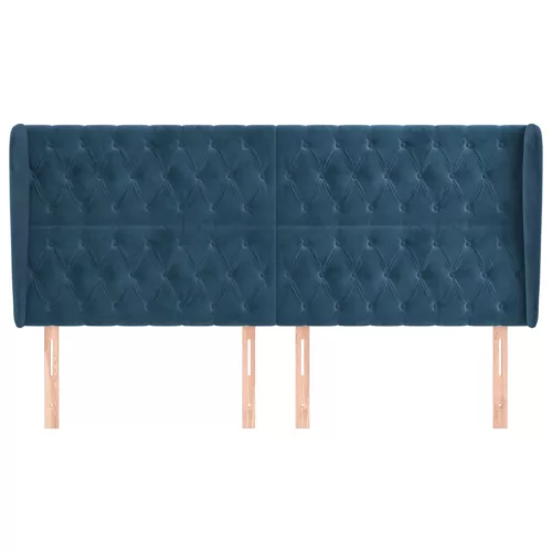  sötétkék bársony fejtámla szárnyakkal 183x23x118/128 cm