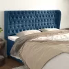  sötétkék bársony fejtámla szárnyakkal 203x23x118/128 cm