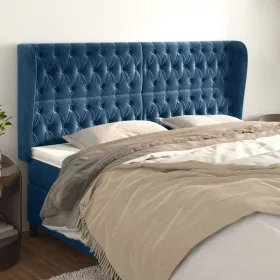    sötétkék bársony fejtámla szárnyakkal 203x23x118/128 cm