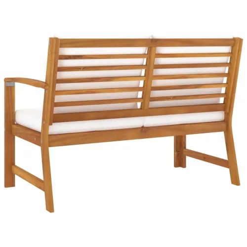  tömör akácfa kerti pad krémszínű párnával 114,5 cm