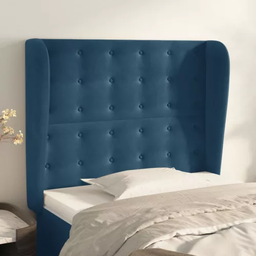  sötétkék bársony fejtámla szárnyakkal 93 x 23 x 118/128 cm