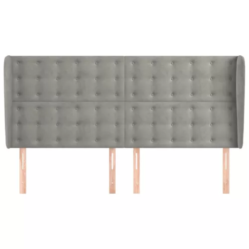  világosszürke bársony fejtámla szárnyakkal 163x23x118/128 cm